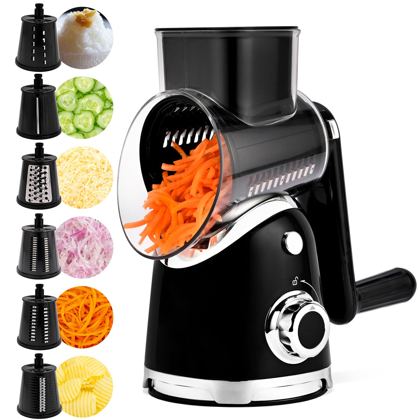 SUSTEAS Rotary Cheese Grater with 6 Replaceable Blades, 18/10 Stainless Steel, BPA Free, Dishwasher Safe, Easy to Clean & Disassemble, Green