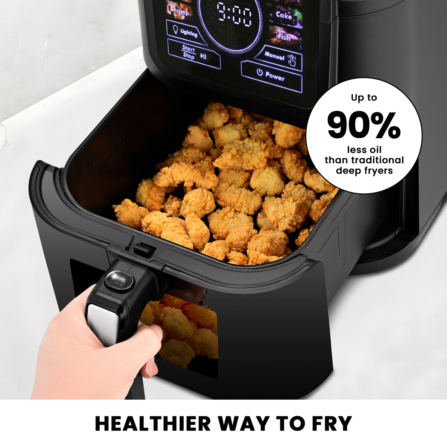 SUSTEAS Air Fryer 5L with Viewing Window, One-Touch Digital Control, 6 Persistent Modes, 1500W High Heat, Nonstick, Broil, Roast, Dehydrate, Bake, Auto-Shutoff