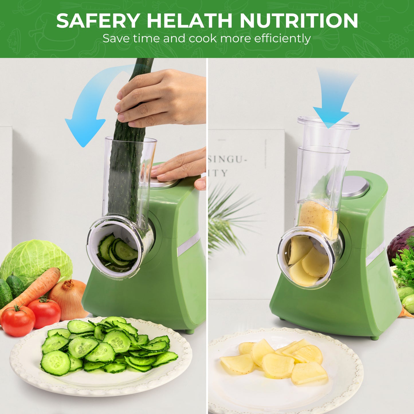 SUSTEAS Electric Cheese Grater Vegetable Slicer Chopper Fruit Chopper with 5 Attachments, Stainless Steel Vegetable Food Cutter and Cheese Kitchen Utensil