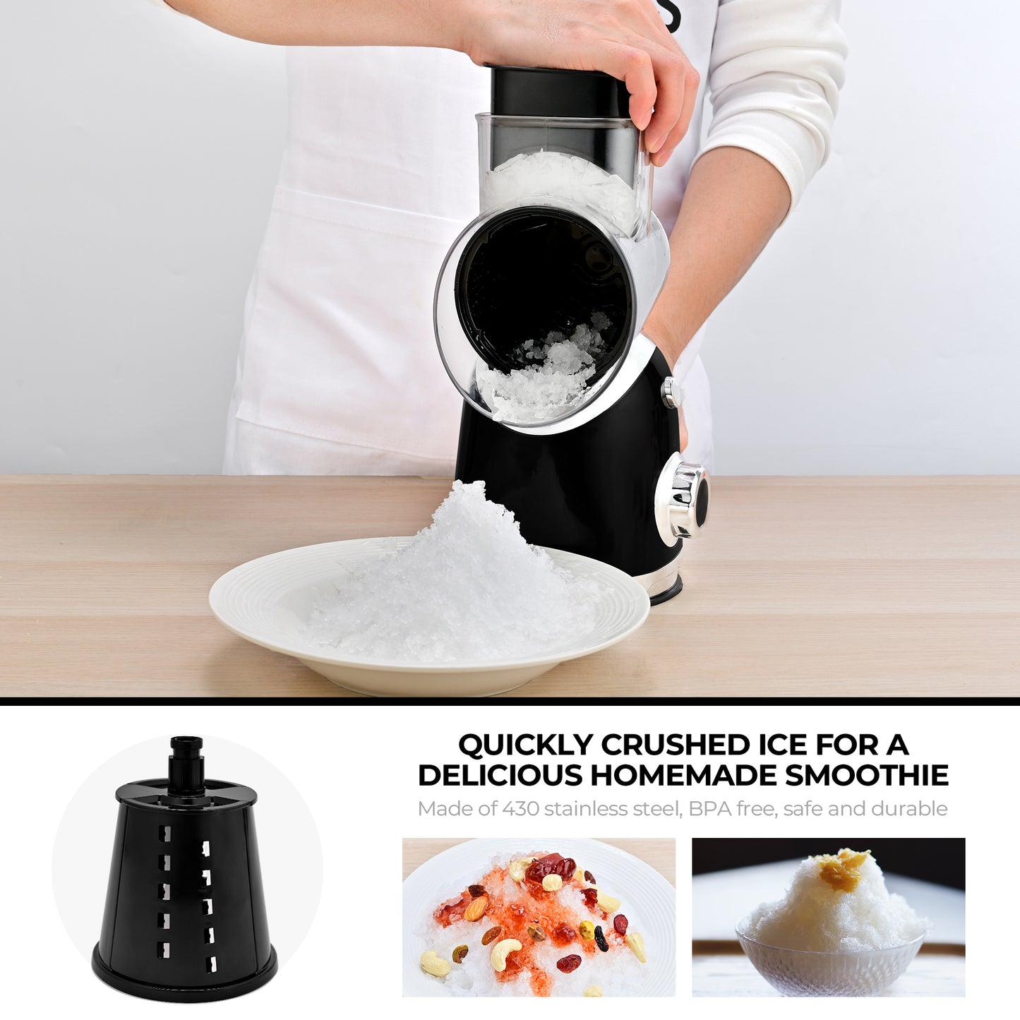 SUSTEAS Rotary Cheese Grater with 6 Replaceable Blades, 18/10 Stainless Steel, BPA Free, Dishwasher Safe, Easy to Clean & Disassemble, Black