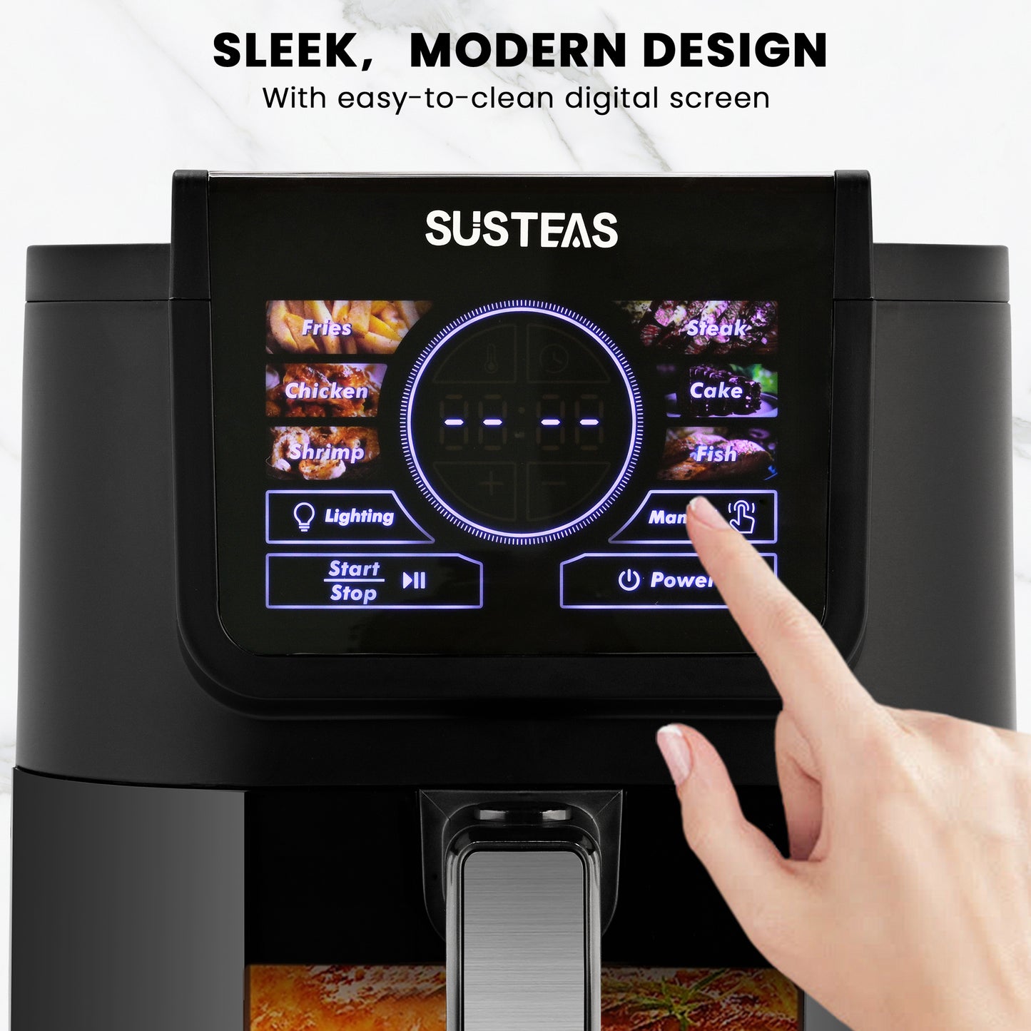 SUSTEAS Air Fryer 5L with Viewing Window, One-Touch Digital Control, 6 Persistent Modes, 1500W High Heat, Nonstick, Broil, Roast, Dehydrate, Bake, Auto-Shutoff