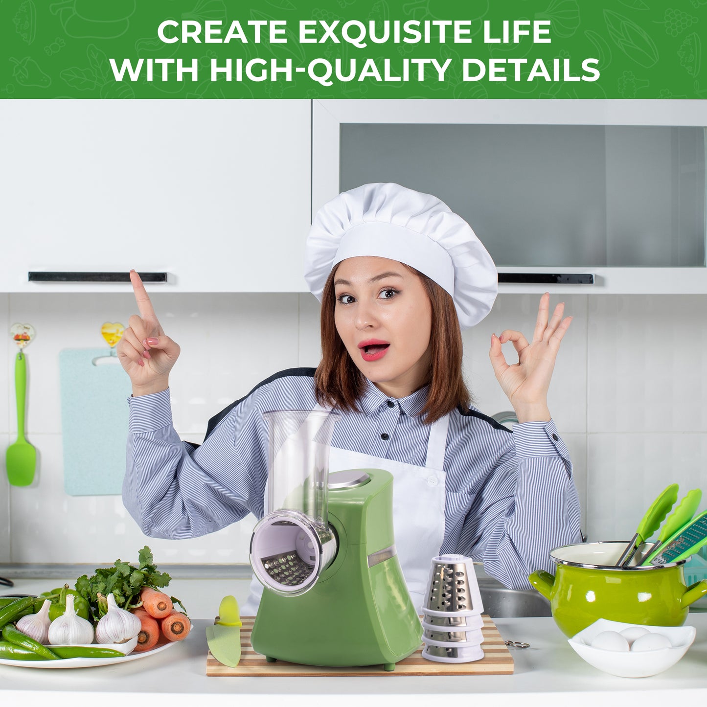 SUSTEAS Electric Cheese Grater Vegetable Slicer Chopper Fruit Chopper with 5 Attachments, Stainless Steel Vegetable Food Cutter and Cheese Kitchen Utensil
