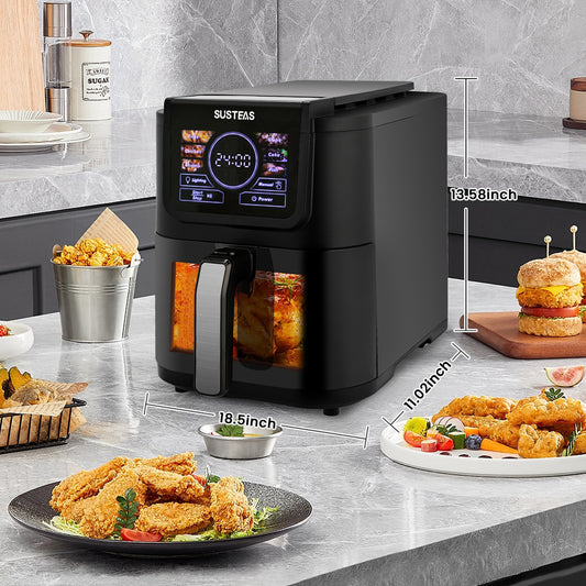 SUSTEAS Air Fryer 5L with Viewing Window, One-Touch Digital Control, 6 Persistent Modes, 1500W High Heat, Nonstick, Broil, Roast, Dehydrate, Bake, Auto-Shutoff