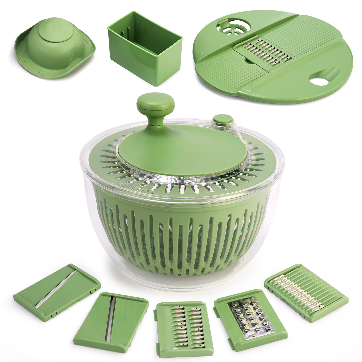 SUSTEAS Salad Spinner Large, Vegetables Wash Bowl, Fruits & Herb Lettuce Dryer with 5 Blade Slicer Egg Yolk Strainer Shredder for Efficient Salad Preparation and Food Washing, 4.25Qt
