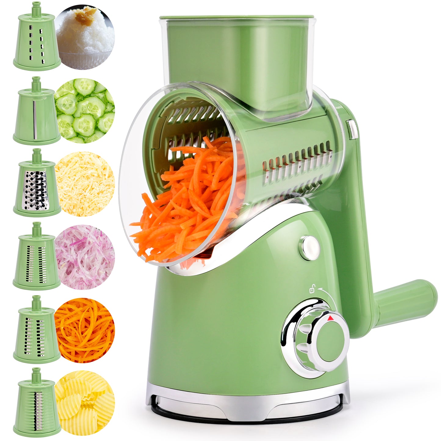 SUSTEAS Rotary Cheese Grater with 6 Replaceable Blades, 18/10 Stainless Steel, BPA Free, Dishwasher Safe, Easy to Clean & Disassemble, Green