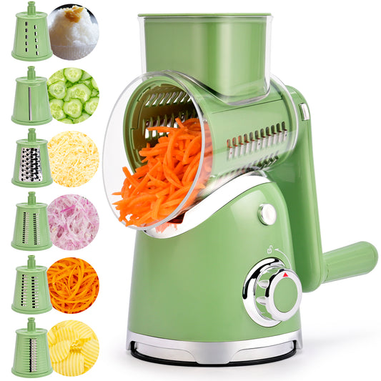 SUSTEAS Rotary Cheese Grater with 6 Replaceable Blades, 18/10 Stainless Steel, BPA Free, Dishwasher Safe, Easy to Clean & Disassemble, Green
