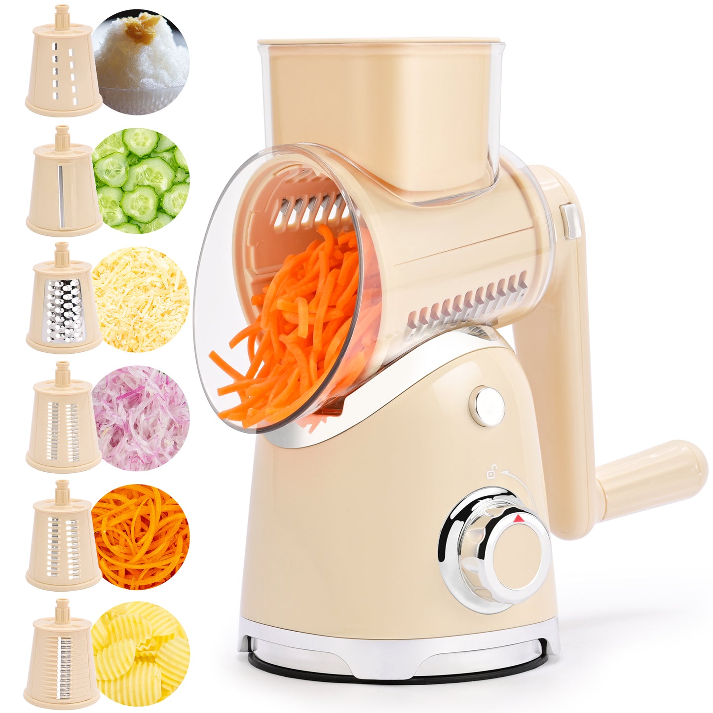 SUSTEAS Rotary Cheese Grater with 6 Replaceable Blades, 18/10 Stainless Steel, BPA Free, Dishwasher Safe, Easy to Clean & Disassemble, Green