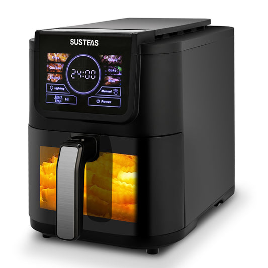SUSTEAS Air Fryer 5L with Viewing Window, One-Touch Digital Control, 6 Persistent Modes, 1500W High Heat, Nonstick, Broil, Roast, Dehydrate, Bake, Auto-Shutoff