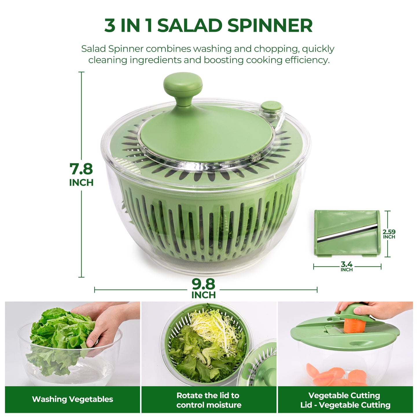 SUSTEAS Salad Spinner Large, Vegetables Wash Bowl, Fruits & Herb Lettuce Dryer with 5 Blade Slicer Egg Yolk Strainer Shredder for Efficient Salad Preparation and Food Washing, 4.25Qt