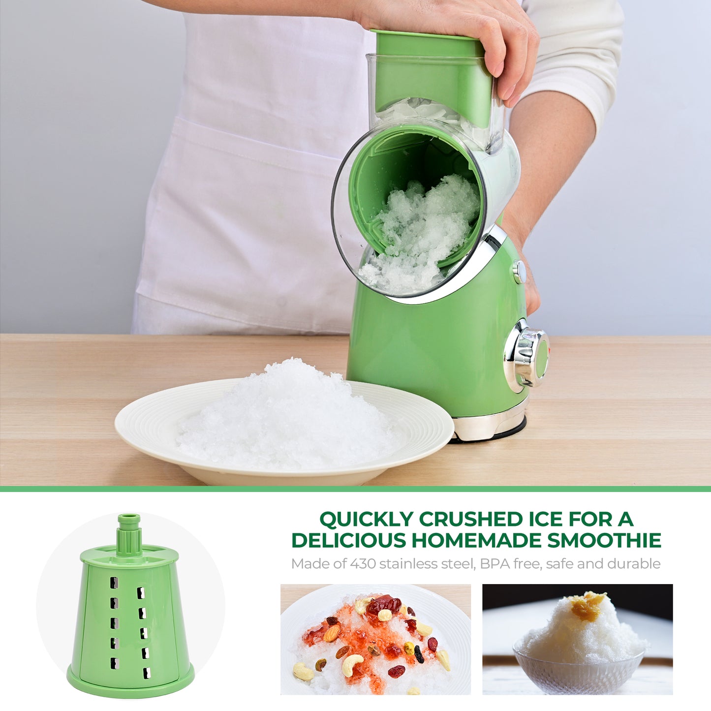 SUSTEAS Rotary Cheese Grater with 6 Replaceable Blades, 18/10 Stainless Steel, BPA Free, Dishwasher Safe, Easy to Clean & Disassemble, Green